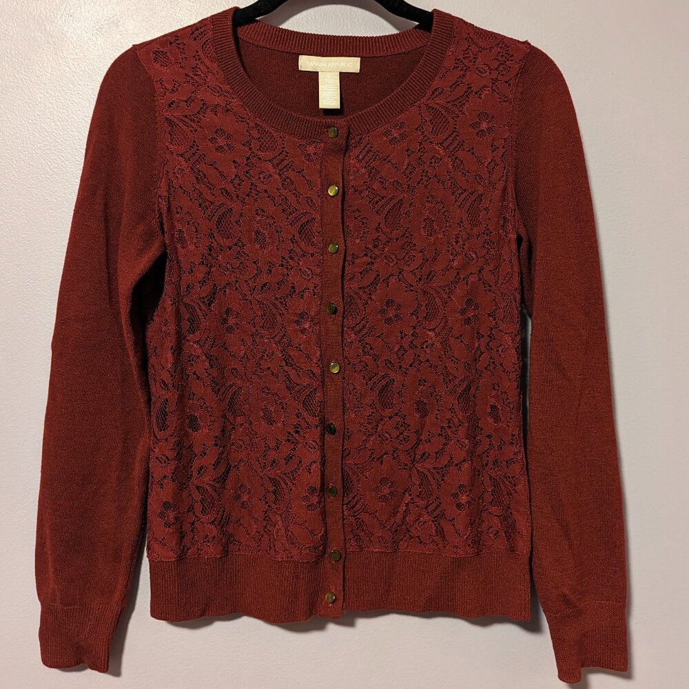 Banana Republic Lace front crew neck cardigan - Garnet, Small